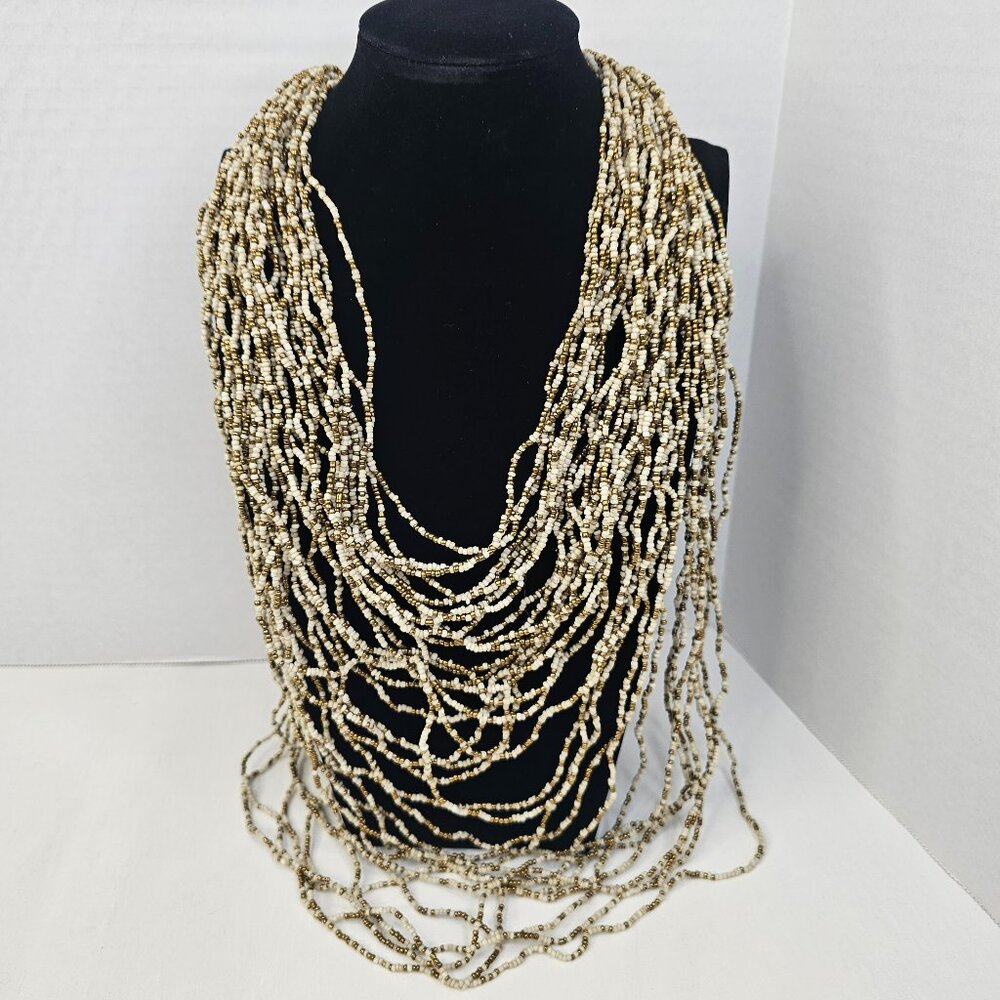 Beaded Tan Brown Tone Necklace Handcrafted Multistrand Jewelry Layered